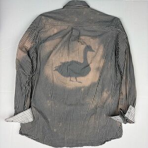 Duck Goose Bird Adult Large Upcycled Shirt Distressed Black White Checkered Farm